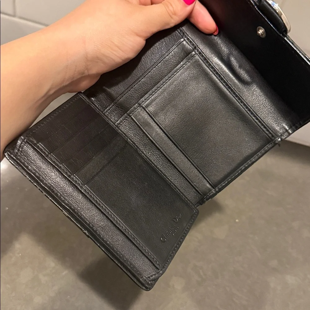 Christian Dior Compact Black Nylon & Leather Wallet